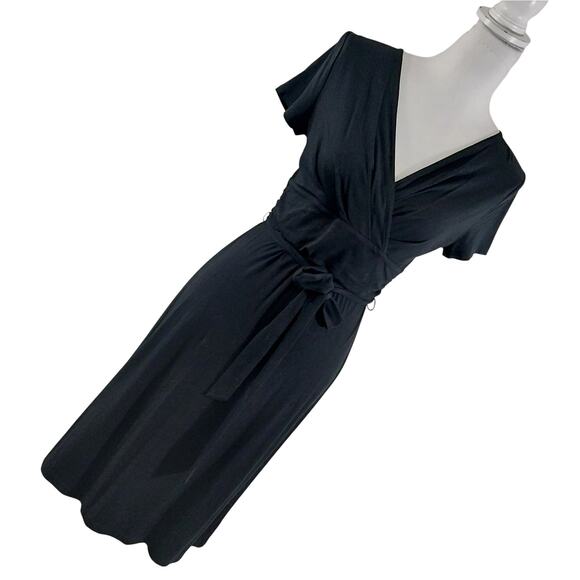 TALBOTS PETITES! BLACK JERSEY KNIT BELTED WAIST, CRISS-CROSS BODICE DRESS! SZ SP - Picture 1 of 11